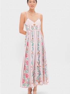 FARM Rio Pink Floral Embroidered Strapless Bustier Dress